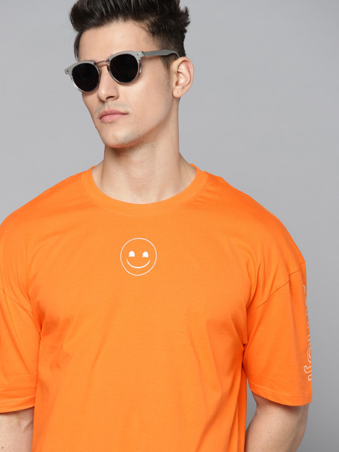 

Kook N Keech Emoji Men Orange & White Pure Cotton Emoji Print T-shirt