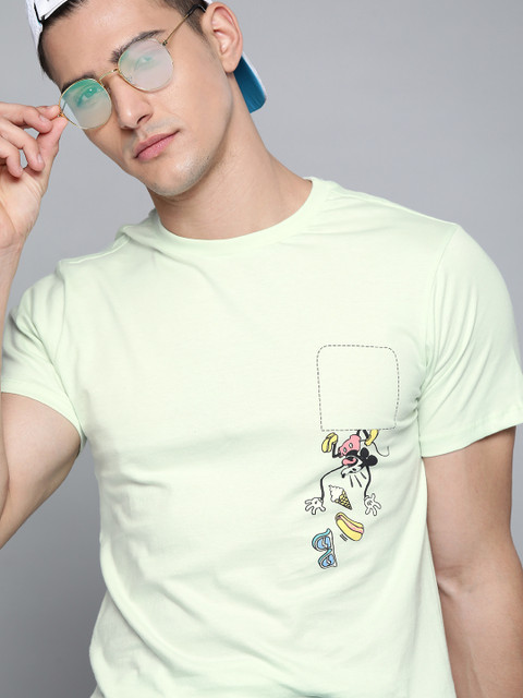 

Kook N Keech Disney Men Sea Green Mickey Mouse Printed Pure Cotton T-shirt