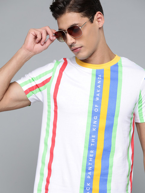 

Kook N Keech Marvel Men White Blue Pure Cotton Striped Pure Cotton T-shirt
