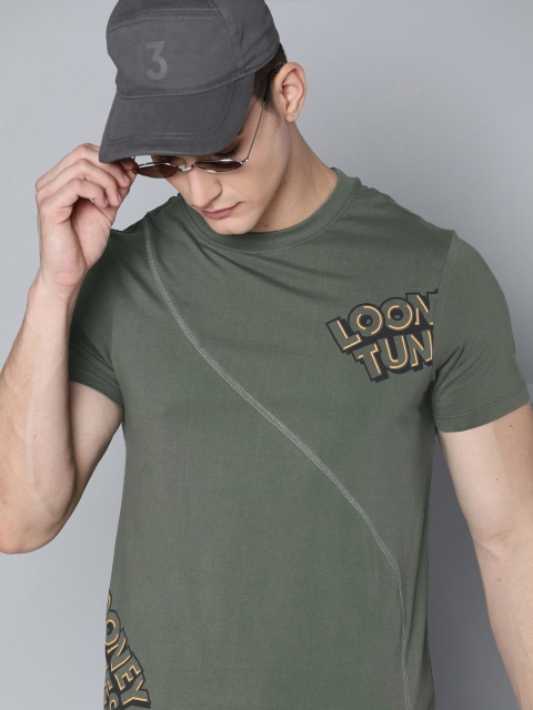 

Kook N Keech Looney Tunes Men Olive Green Typography Printed T-shirt