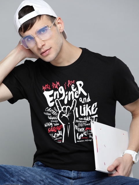 

Kook N Keech Unisex Black Typography Printed Pure Cotton T-shirt