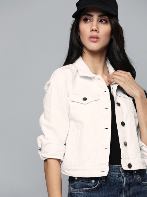 

Kook N Keech Women Off White Pure Cotton Denim Jacket
