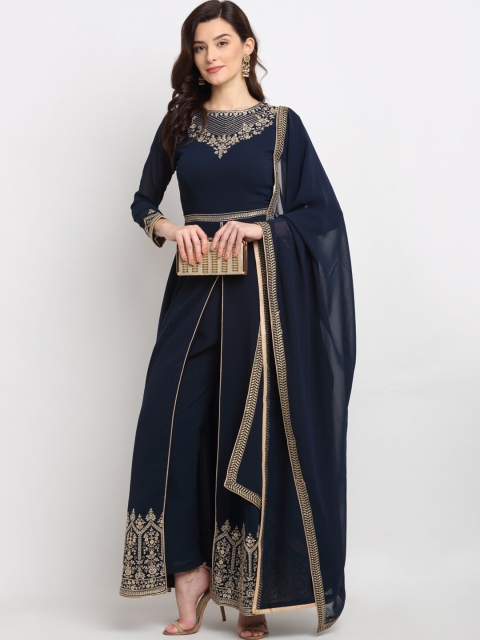

Stylee LIFESTYLE Navy Blue & Gold-Toned Embroidered Semi-Stitched Dress Material