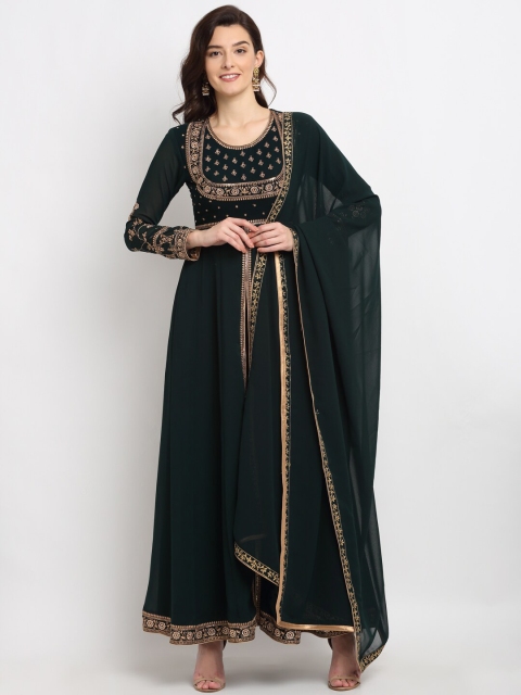 

Stylee LIFESTYLE Green & Gold-Toned Embroidered Semi-Stitched Dress Material
