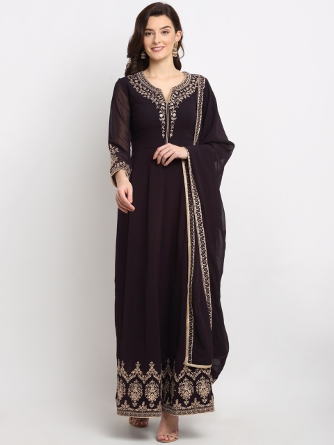 

Stylee LIFESTYLE Purple & Gold-Toned Embroidered Semi-Stitched Dress Material