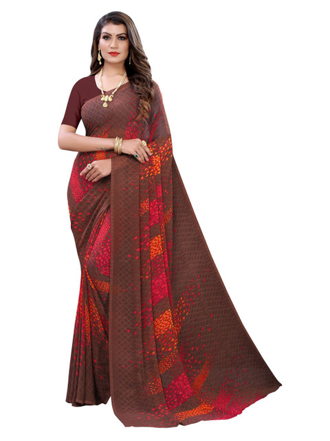 

KALINI Brown & Red Pure Georgette Saree