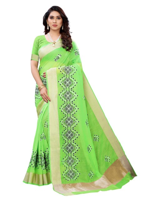 

KALINI Green & Black Ethnic Motifs Polycotton Saree