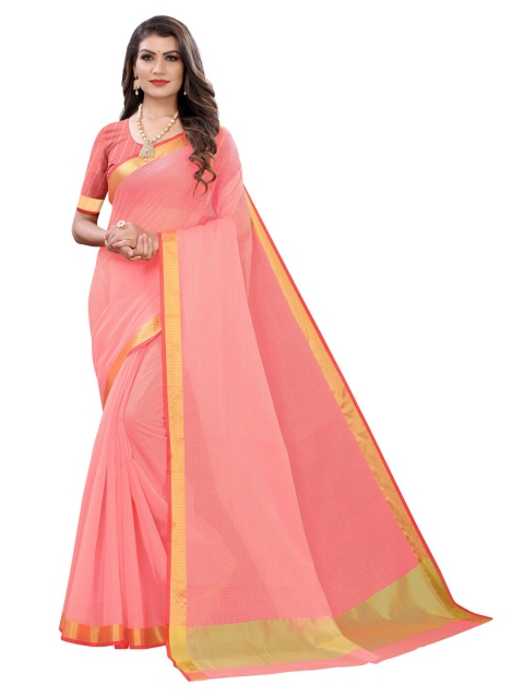 

KALINI Pink & Yellow Striped Saree