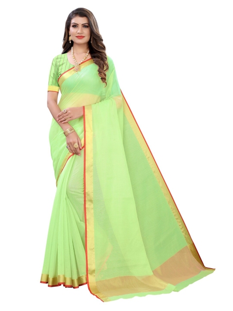 

KALINI Green & Red Polycotton Saree