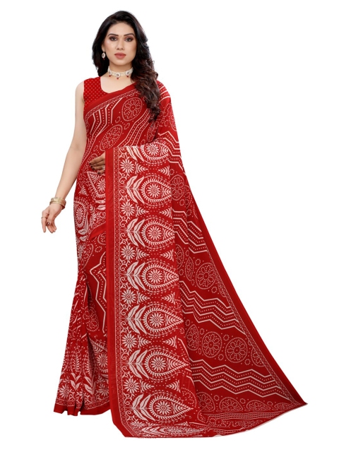 

KALINI Red & White Bandhani Pure Georgette Saree