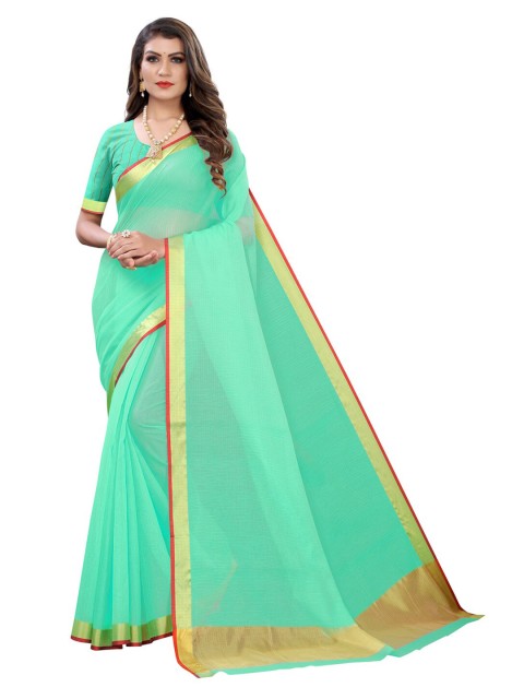 

KALINI Sea Green & Red Solid Saree
