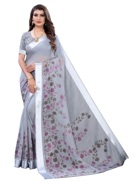 

KALINI Grey & Pink Floral Saree