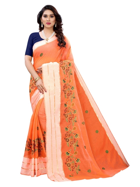 

KALINI Orange & Green Floral Saree