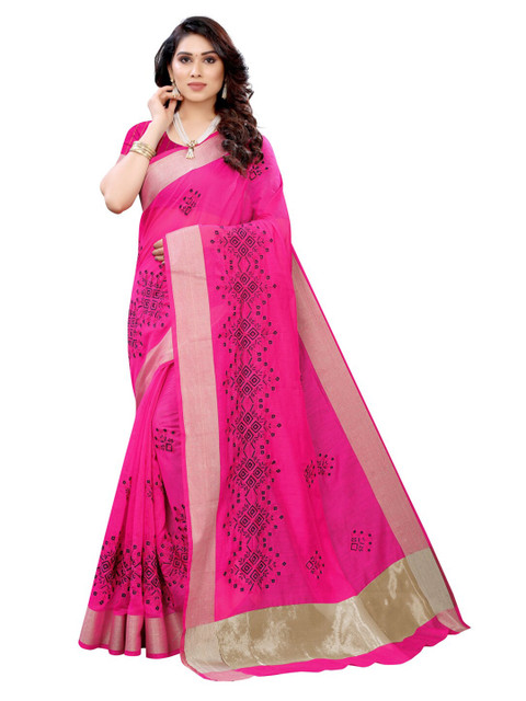 

KALINI Pink & Black Floral Saree