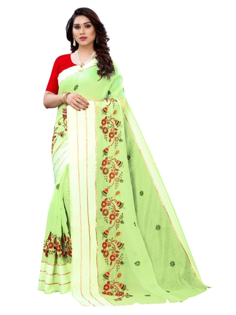 

KALINI Green & Red Floral Polycotton Saree