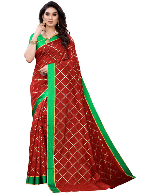 

KALINI Red & Green Woven Design Saree