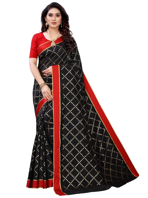 

KALINI Black & Red Geometric Printed Saree