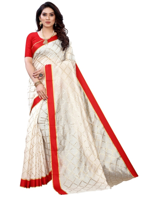 

KALINI Cream-Coloured & Red Woven Design Saree