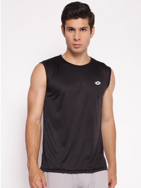 

Lotto Men Black Solid Polyester Sleeveless T-shirt