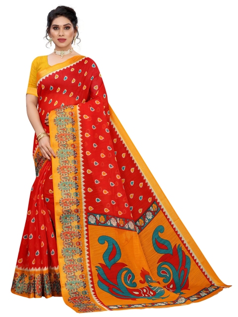 

KALINI Red & Yellow Linen Blend Saree