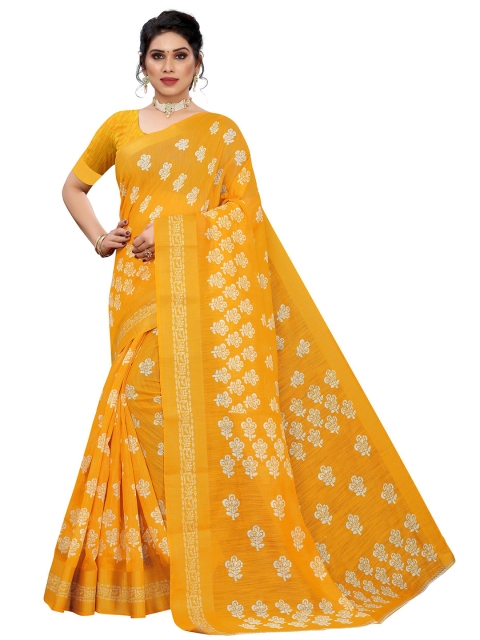 

KALINI Yellow & Off White Floral Linen Blend Saree