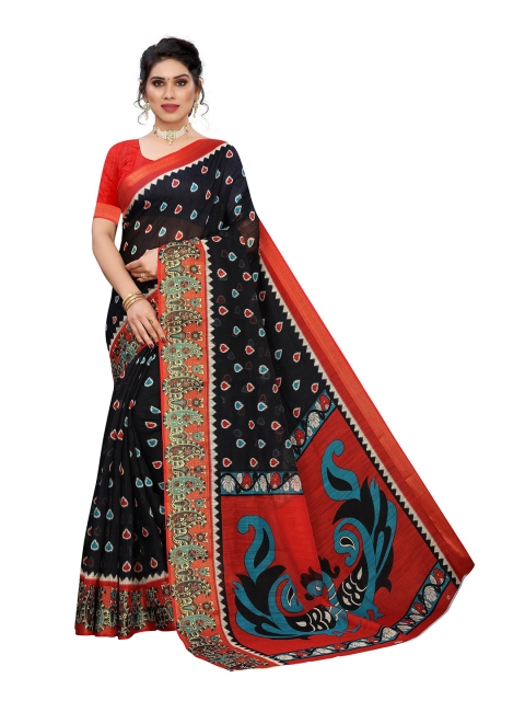 

KALINI Black & Red Ethnic Motifs Linen Blend Saree