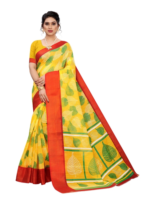 

KALINI Yellow & Green Linen Blend Saree