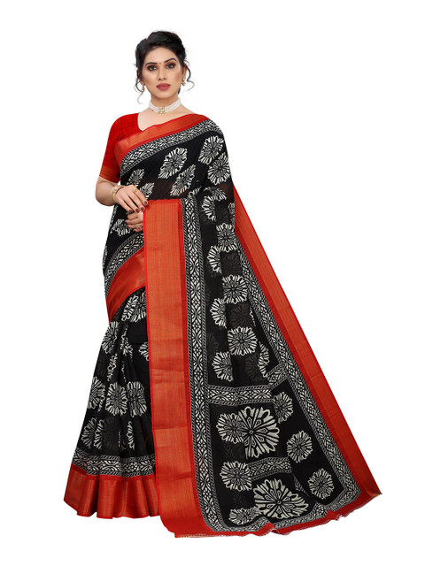 

KALINI Black & White Ethnic Motifs Linen Blend Saree
