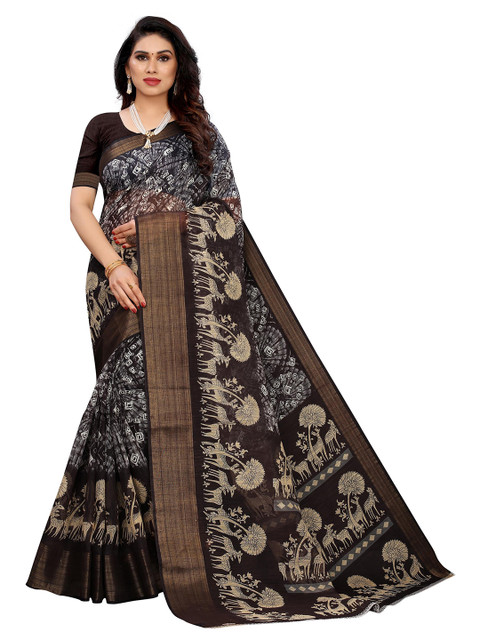 

KALINI Black & White Linen Blend Saree