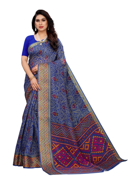

KALINI Blue & Pink Floral Linen Blend Saree