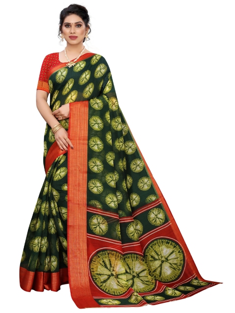 

KALINI Green & Red Linen Blend Saree