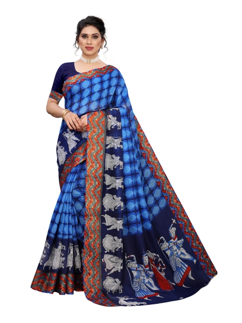 

KALINI Blue & White Linen Blend Saree