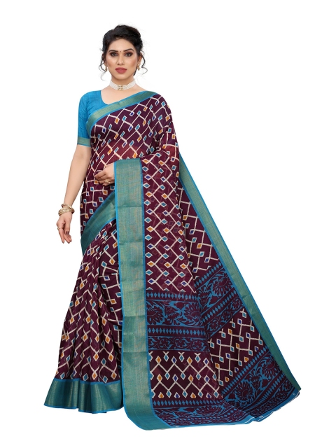 

KALINI Burgundy & Blue Linen Blend Saree