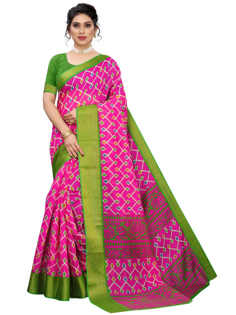 

KALINI Pink & Green Linen Blend Saree