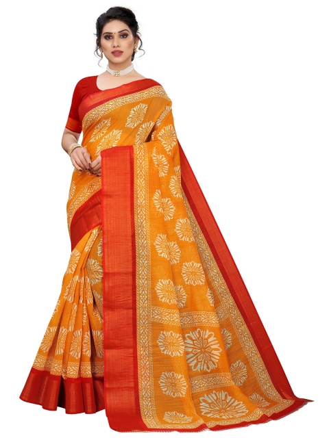 

KALINI Yellow & Red Floral Linen Blend Saree