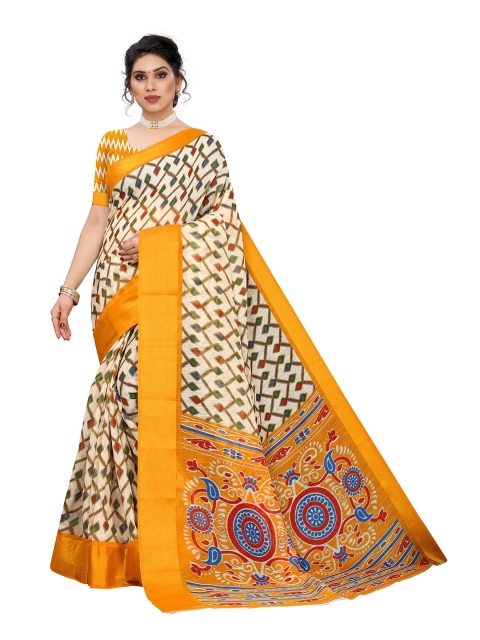 

KALINI Yellow & White Linen Blend Saree