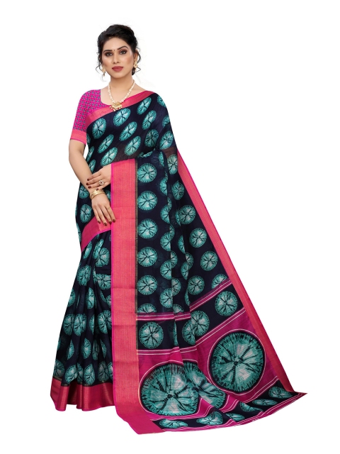 

KALINI Navy Blue & Sea Green Linen Blend Saree