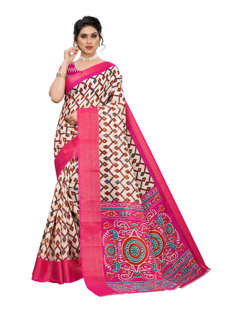

KALINI Pink & Off White Linen Blend Saree