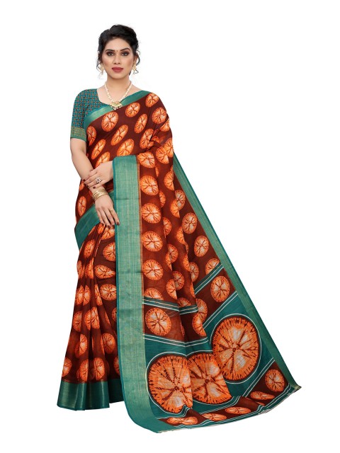 

KALINI Coffee Brown & Orange Linen Blend Saree