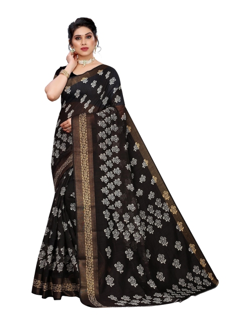 

KALINI Black & White Floral Linen Blend Saree