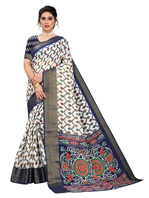 

KALINI Off White & Blue Linen Blend Saree