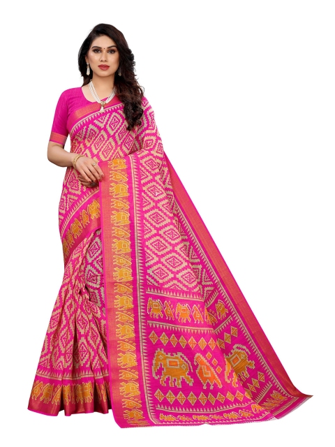 

KALINI Pink & Beige Floral Linen Blend Saree