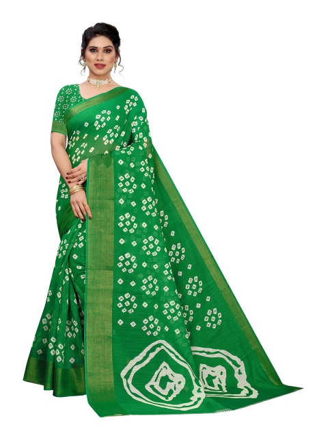 

KALINI Green & White Linen Blend Saree