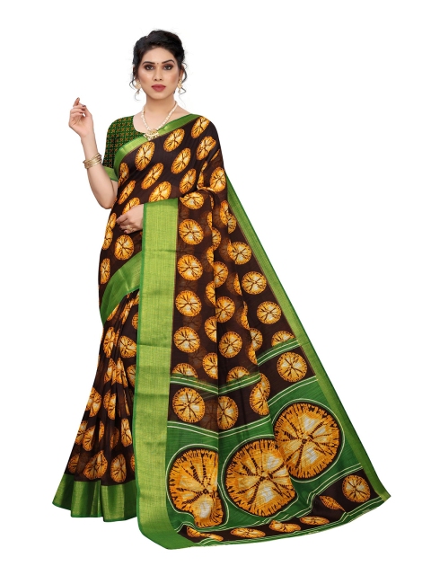 

KALINI Brown & Green Linen Blend Saree