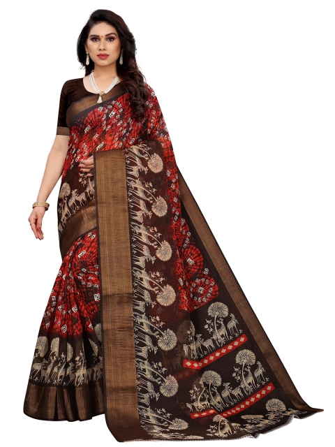 

KALINI Red & Brown Linen Blend Saree