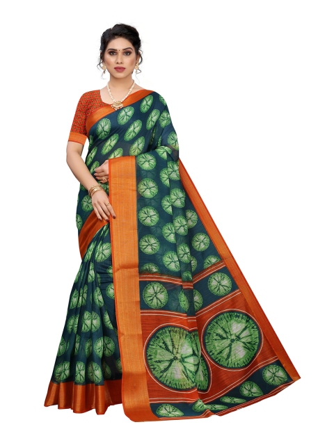 

KALINI Green & Orange Linen Blend Saree