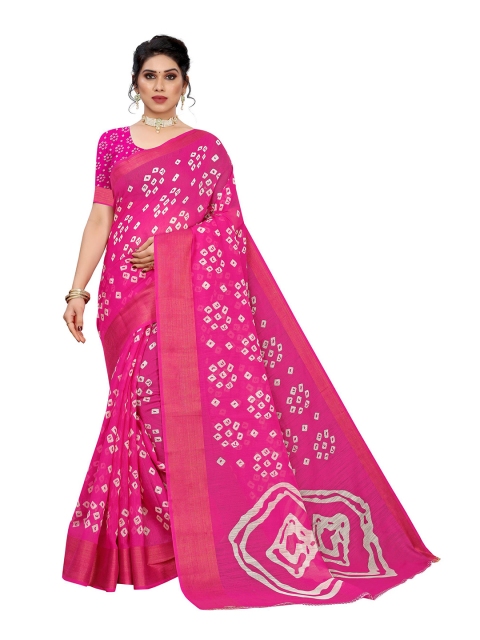 

KALINI Pink & White Bandhani Linen Blend Saree