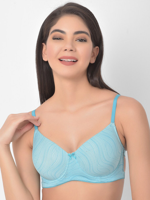 

Clovia Blue Abstract T-shirt Bra-Full Coverage Underwired Heavily Padded BR2135P0336E