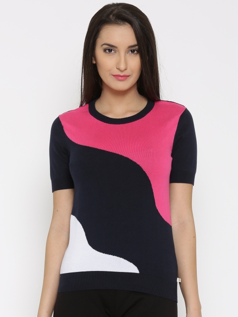 

United Colors of Benetton Navy Colourblocked Sweater, Navy blue
