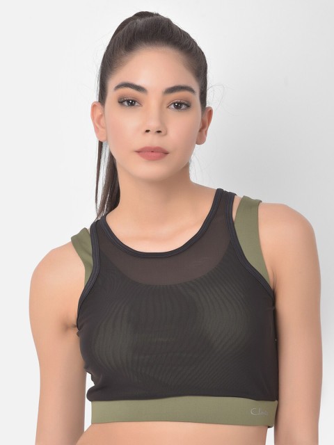 

Clovia Black & Olive Green Workout Bra-Full Coverage Heavily Padded BR2264P17XXL